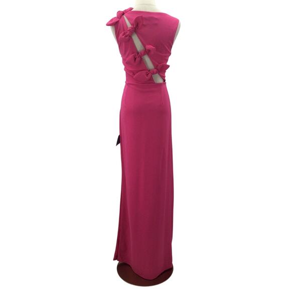 LULU'S SZ L Perfected Poise Hot Pink Bow Cutout Column Maxi Dress NEW 0B4 - Picture 4 of 11